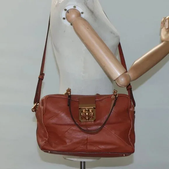 Chloe Elsie Hand Bag Leather 2way Brown Gold Auth